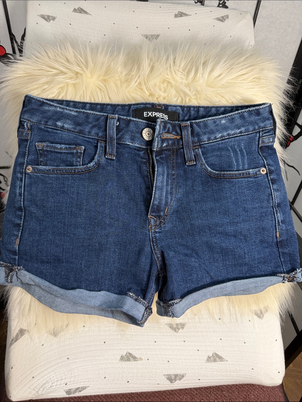 Express Women's Dark Blue Rolled Hem Denim Shorts